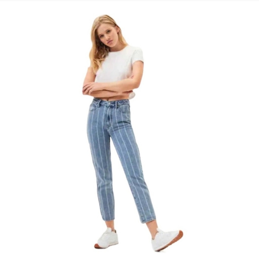 Two-tone Window Pane Striped Mom Jeans Size 23